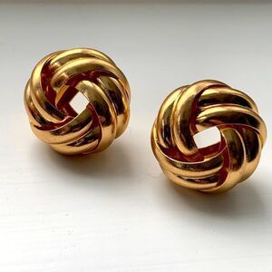 Large Love Knot Earrings, Gold Tone Twist Studs, .75” diam, Gift for Men / Women